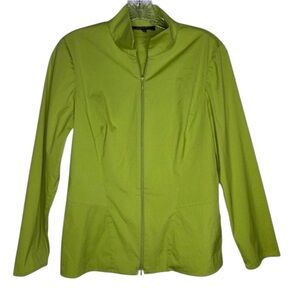 Lafayette 148 Jacket Women’s 4 Green Lightweight Two Way Zip Cotton Peplum Shirt